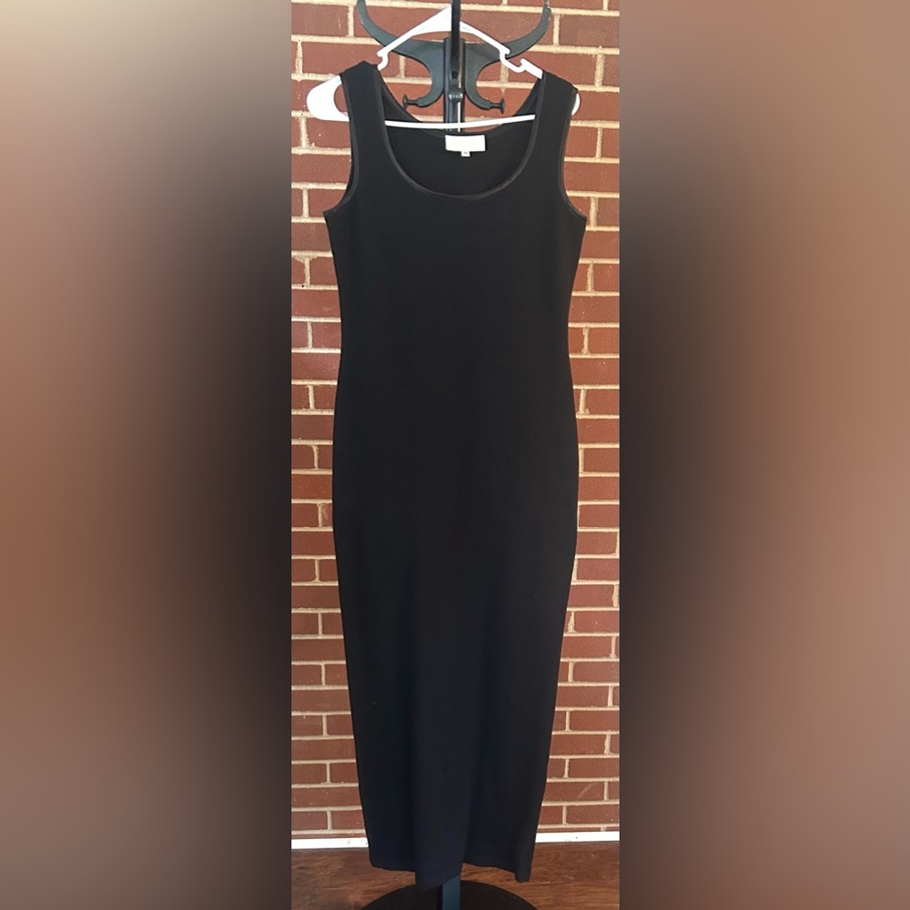 El-Ana Wool Blend Black Knit Maxi Dress Slit Back Made in USA‎ Minimalist M